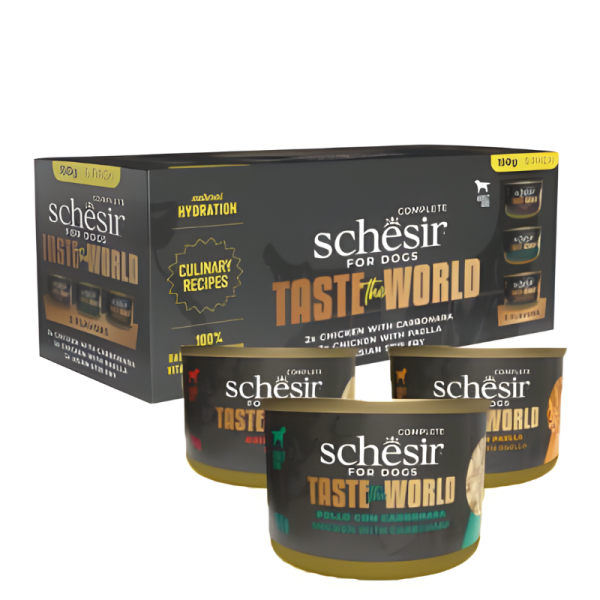 Schesir Taste The World Dog Wholefood Variety Pack 900g (6x150g) - 3 Flavors ( 2 Cans Each Flavor)